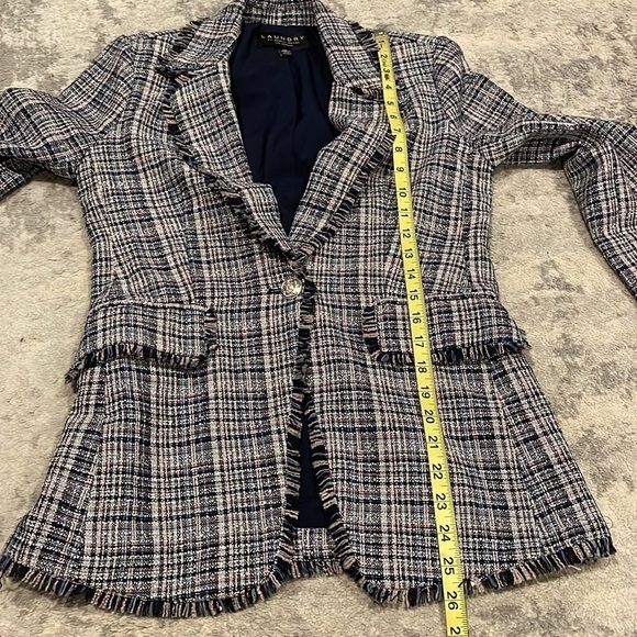 New Laundry by Shelli Segal Tweed Blazer with Fringe Detail Jacket Sz XS - Picture 12 of 16